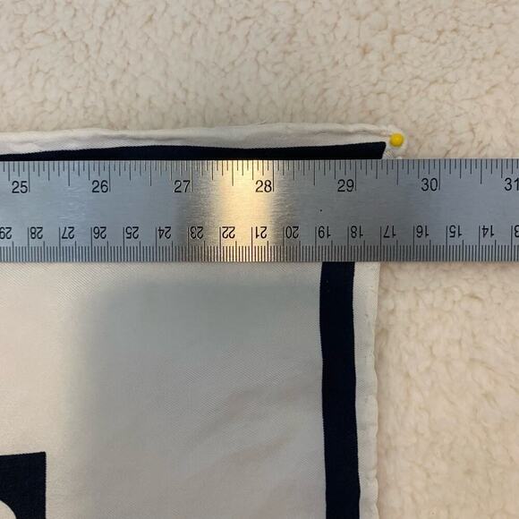 Silk Scarf Made in Italy Rare Navy and Ivory Timeless Rolled Edge Square - Picture 3 of 6